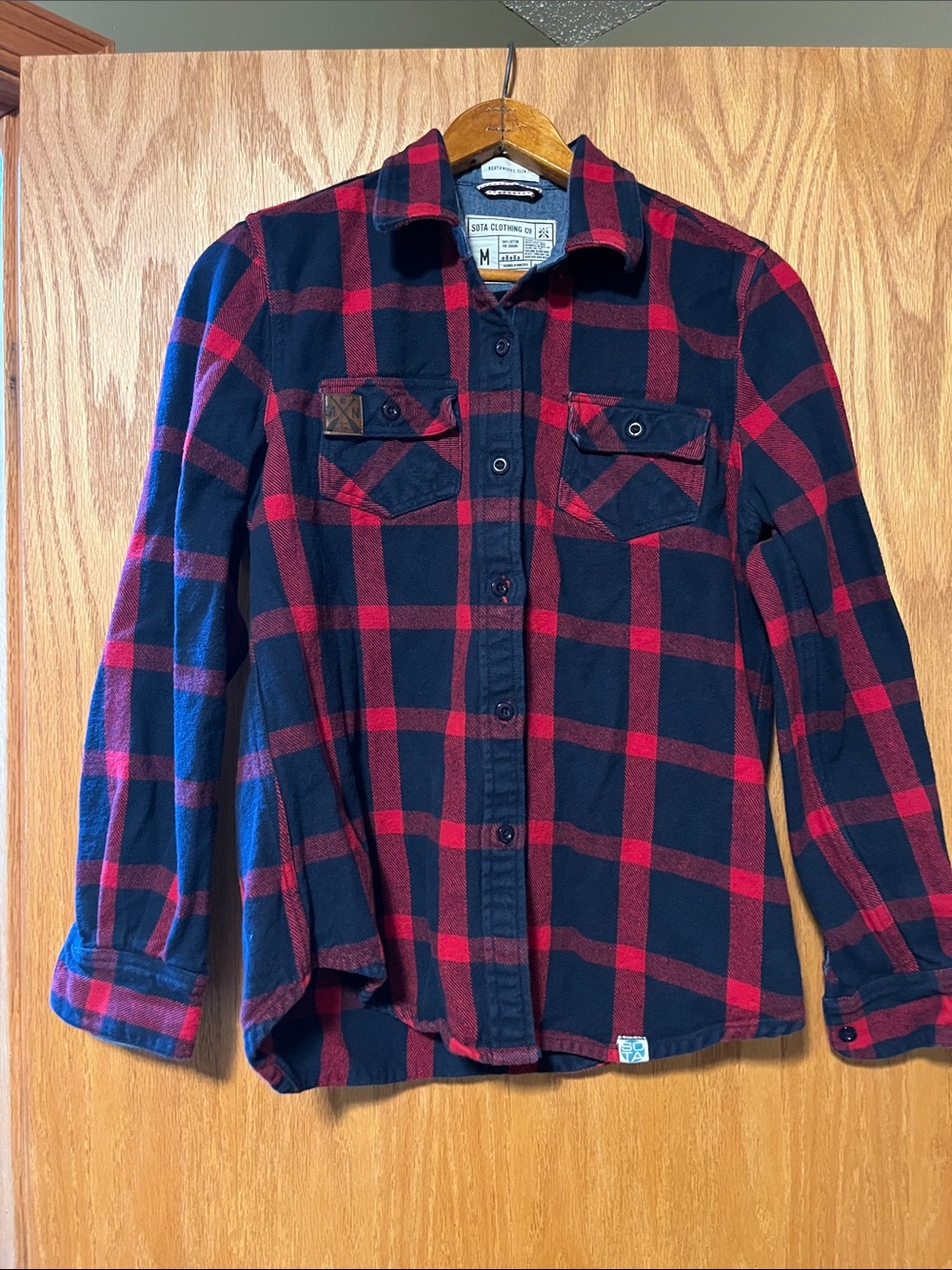 SOTA Women's Red and Navy Plaid Flannel Shirt